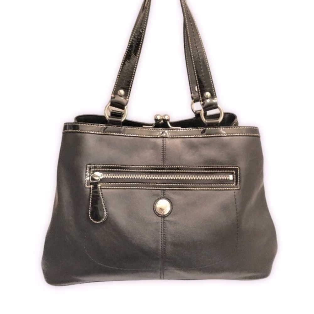 Coach Handbag Purse Bag F14866 Laura Kisslock Framed black leather